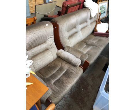 A retro G-Plan teak framed 3 seater sofa and matching chair 