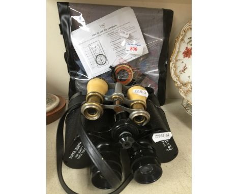 Pair of super zenith binoculars, opera glasses and M&S walkers kit with compass 