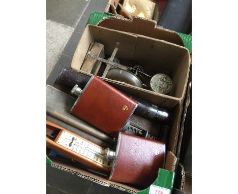 Mixed box including scales and hip flasks 