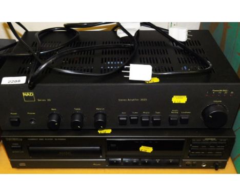 A NAD stereo amplifier 3020 and a Technics compact disc player.  (2)
