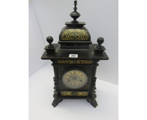 EDWARDIAN BRACKET CLOCK, Arts and Crafts design ebonised cased bracket clock with coiled bar strike and pseudo cloisonne deco