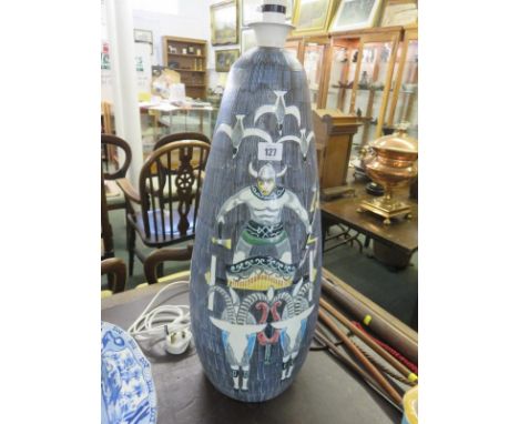 TILGMANS KERAMIK LAMP, an impressive retro large lamp base designed by Marian Zawadzki depicting Thor and signed "Marian 1964