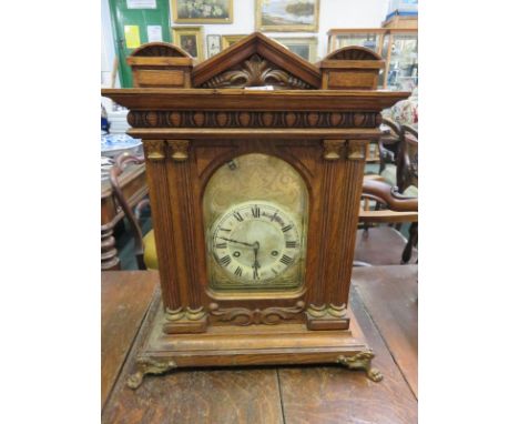 EDWARDIAN BRACKET CLOCK, an impressive oak cased bar strike bracket clock by Junghens 18" high