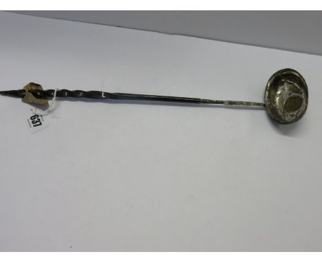 BRANDY SAUCE LADLE, whalebone twist handle sauce ladle with coin inset bowl