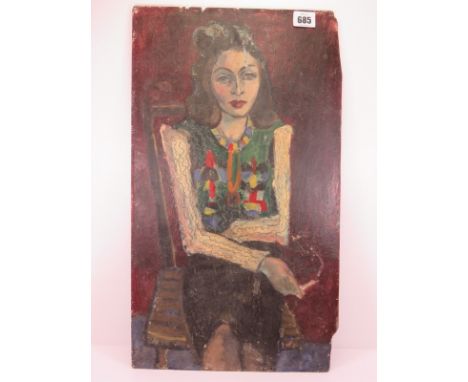 SVEN BERLIN, oil on panel "Portrait of Jacque 1948" with studio label on back, 20" x 11.5"