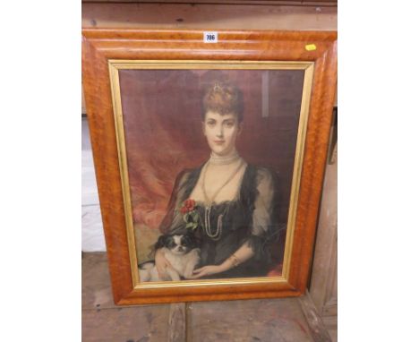 BIRDSEYE MAPLE FRAME, chromolithograph portrait Queen Alexandra