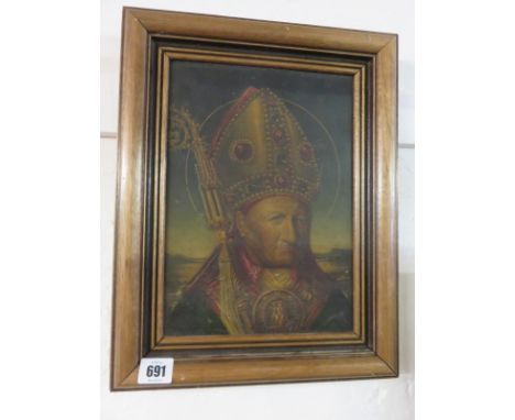 EUROPEAN SCHOOL, oil on board, "Portrait of a Bishop", 11" x 8"