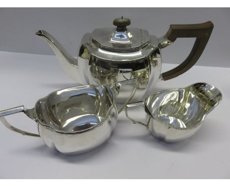 SILVER 3 PIECE TEA SERVICE, HM silver rectangular bodied tea service by Mackay & Chisham, Edinburgh 1932, 42oz inclusive of f