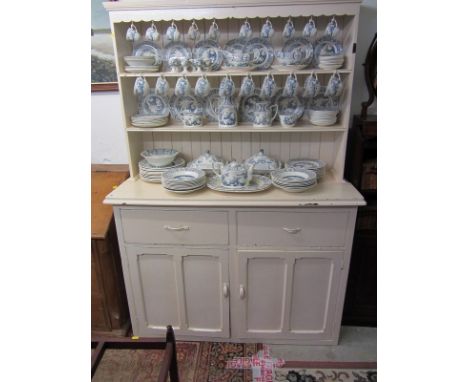 PAINTED DRESSER, double cupboard base white painted open shelf dresser, 51" width