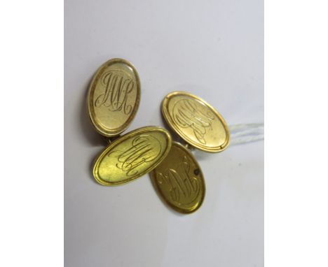GOLD CUFFLINKS, a pair of 18ct oval gold cufflinks , 10grams