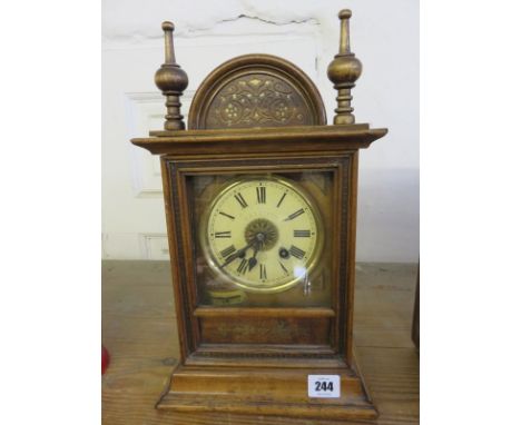 EDWARDIAN BRACKET CLOCK, architectural cased bracket clock with alarm dial, 13" height
