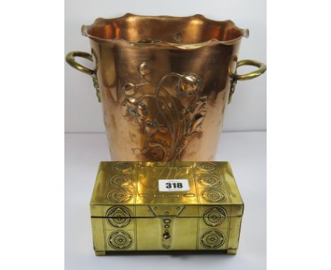 ART NOUVEAU, WMF Poppy embossed copper ice bucket and WMF brass cigarette casket 