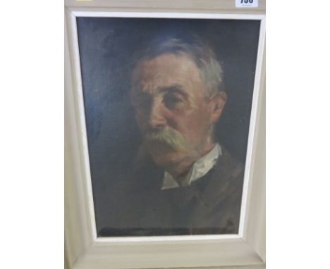 NEWLYN SCHOOL, oil on board "Portrait of Gentleman with large moustache and white collar", 14" x 10"