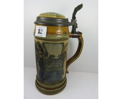 METTLACH STEIN, an Art Nouveau design stein inscribed "Gsund Samma", pattern No. 2745, 8" high