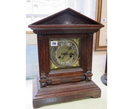 BRACKET CLOCK, Edwardian carved oak architectural design bracket clock, coiled bar strike , 17" high