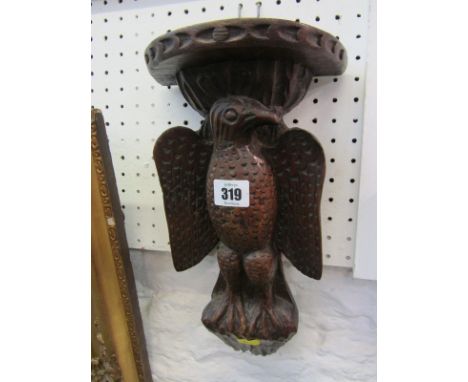 TREEN, carved bird support bracket shelf, 13" height