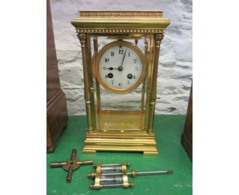 MERCURY PENDULUM MANTLE CLOCK, a carriage clock-style bevelled glass and brass mantle clock with coiled bar strike, with move