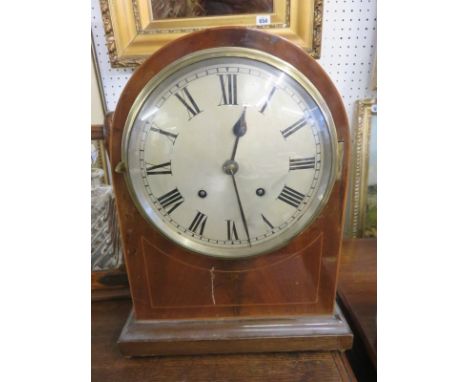 BRACKET CLOCK, Georgian design inlaid mahogany domed top bracket clock, coil bar strike with satin finish dial, 14.5" high 