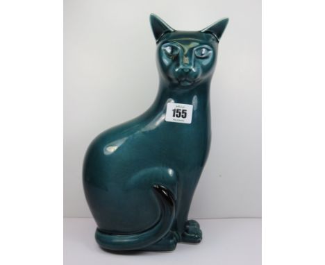 POOLE, a green glazed seated cat, 11.5" height 