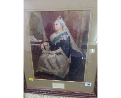 QUEEN VICTORIA, autographed portrait colour print