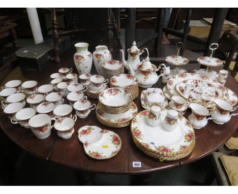 ROYAL ALBERT, "Old Country Roses" a large tea and dinner service including 2 vases, napkin rings and pair of cake stands