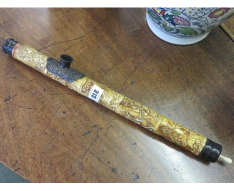 EASTERN CARVING, carved sectional bone pipe design ornament 