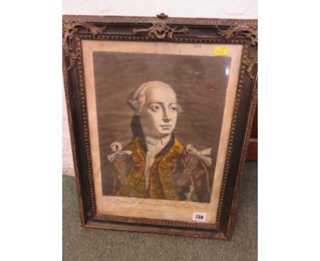 MEZZOTINT, hand coloured "Portrait of George III" 13" x 10"