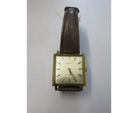 TISSOT GENTS WRIST WATCH, a retro gents Tissot stylist wrist watch on brown leather strap 