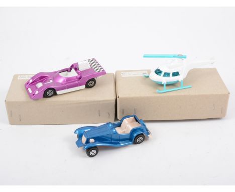 Pre-production Corgi Cubs Toys; colour trials and prototypes, racing car with metallic body, cast metal base, no7, sports car