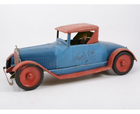 c1920s Republic Toy model car, made from metal with driver and tyres, 46cm.