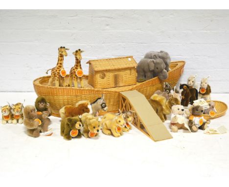 Steiff Noah's Ark with animals; made in 1997 limited edition of 8000, ark with ramp and small boat, with pairs of elephants, 