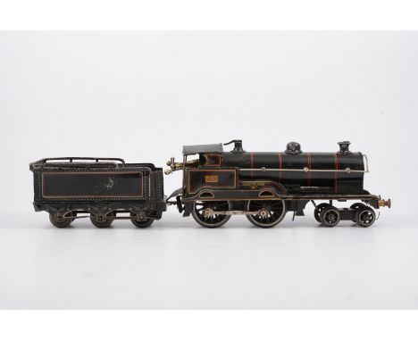 Bing for Bassett-Lowke 0 gauge "George the Fifth" locomotive; with tender, 4-4-0, 3-rail clockwork no.2663, CATALOGUE AMENDME
