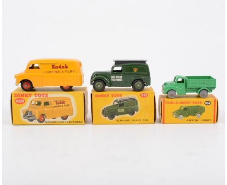 Dinky Toys; 064 Austin lorry, 261 telephone van, 480 Bedford 10 CWT van "Kodak", all boxed, (3).