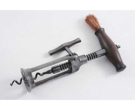 A LUND'S PATENT STEEL CORKSCREW with turned wooden handle & brass stamped "Lund maker Cornhill and Fleet St. London";  7.6"  