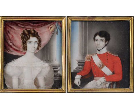 ENGLISH SCHOOL C.1830 Miniature portrait of an officer seated wearing uniform including a shoulder belt with plate of the  56