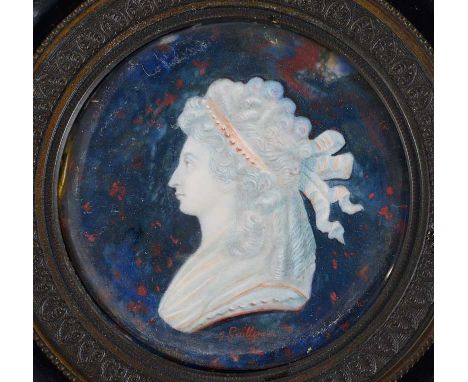 JULIETTE MARIE GUILLEMIN Miniature portrait of the Duchesse d'Angouleme, head & shoulders, as a cameo on mottled background, 