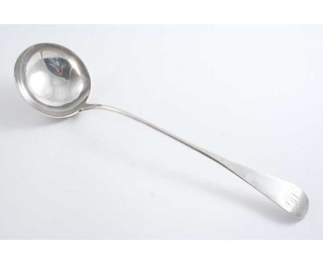A GEORGE III SCOTTISH PROVINCIAL SOUP LADLE Hanoverian pattern, initialled "AMT", by Thomas Borthwick of Inverness (TB, camel