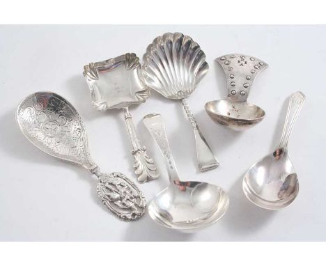 CADDY SPOONS: A handmade plated example with a beaded lug handle, by the Keswick School of Industrial Art, c.1910, together w
