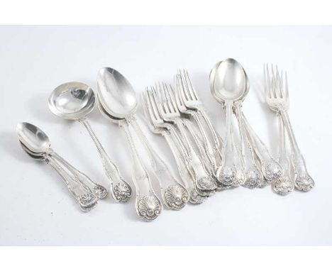 A SMALL QUANTITY OF VICTORIAN KING'S HUSK PATTERN FLATWARE INCLUDING: two table spoons, two table forks, five dessert spoons,