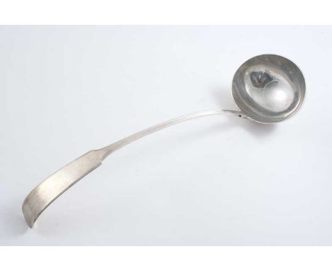 A GEORGE III / IV SCOTTISH PROVINCAL SOUP LADLE Fiddle pattern, by Thomas Stewart, Elgin (TS, ELN) c.1820;  14"  (35.5 cms) l