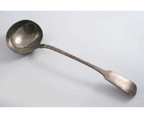 A WILLIAM IV IRISH SOUP LADLE Fiddle pattern, maker's mark worn, Dublin 1835;  14"  (36 cms) long;  8.5 oz