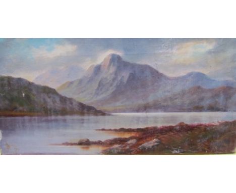J R BoelMountain and lochOil on canvasSignedTogether with a floral decorated easel mirror and prints