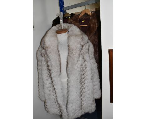 TWO FUR JACKETS AND A VINTAGE 'BEAVER LAMB' COAT, comprising a ladies silver grey arctic fox fur jacket with a diamond detail