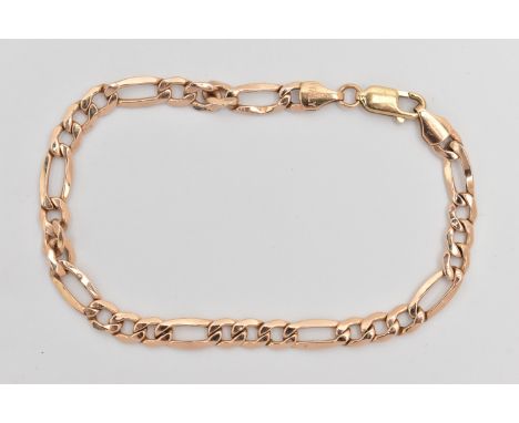 A 9CT GOLD FIGARO CHAIN BRACELET, fitted with a lobster clasp, hallmarked 9ct Birmingham, length 190mm, approximate gross wei