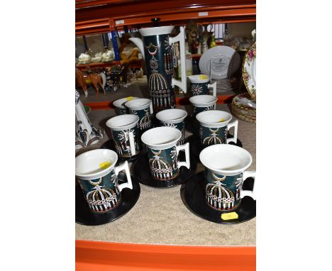 A PORTMEIRION 'MAGIC CITY' COFFEE SET designed by Susan Williams-Ellis comprising a coffee pot, a sugar bowl, a milk jug, eig