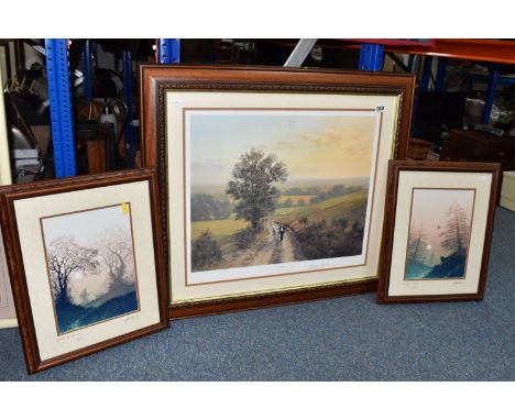 TWO SIGNED GERALD COULSON LANDSCAPE PRINTS, comprising 'Country Life' depicting a farm worker leading a pony along a lane and