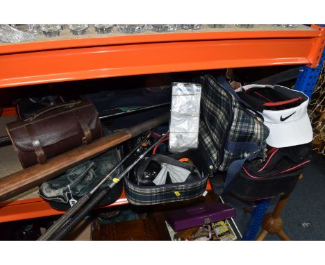 A GROUP OF SPORTING EQUIPMENT, to include three golf clubs: Wilson Blue Ridge woods no 1 and 4, and another wood by the St An
