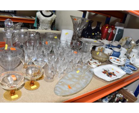 A GROUP OF GLASS AND CERAMIC ITEMS to include six Royal Doulton 'Strathmore' coffee cups and saucers, six Wedgwood octagonal 