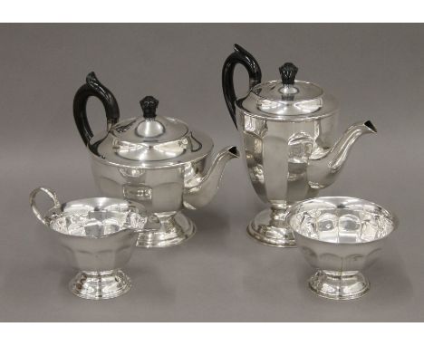A Viners four-piece silver-plated tea set. The teapot 14 cm high.