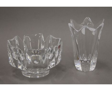 Two Orrefors of Sweden glass vases. The largest 14 cm high.